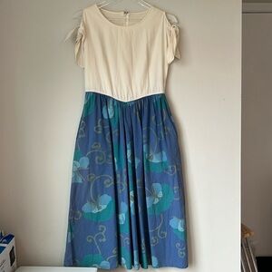 Handmade Vintage Midi Dress Blue Floral 4
